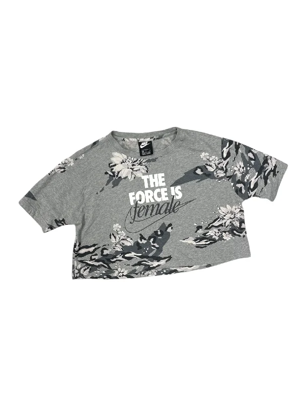 Top Short Sleeve By Nike In Grey & White, Size: M