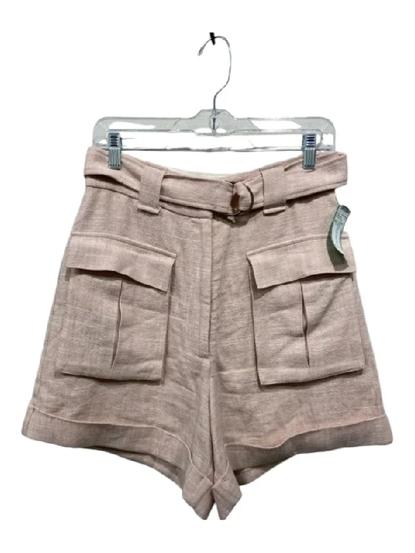 Acler Size 6 Blush Pink Viscose Blend Hook & Zip Cargo Pockets Belted Shorts