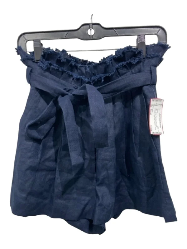 Alexis Size Small Blue Linen Paperbag Waist Belt Pockets Pleat Detail Shorts