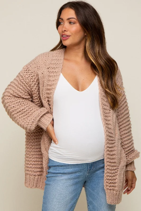 Beige Chunky Knit Maternity Cardigan