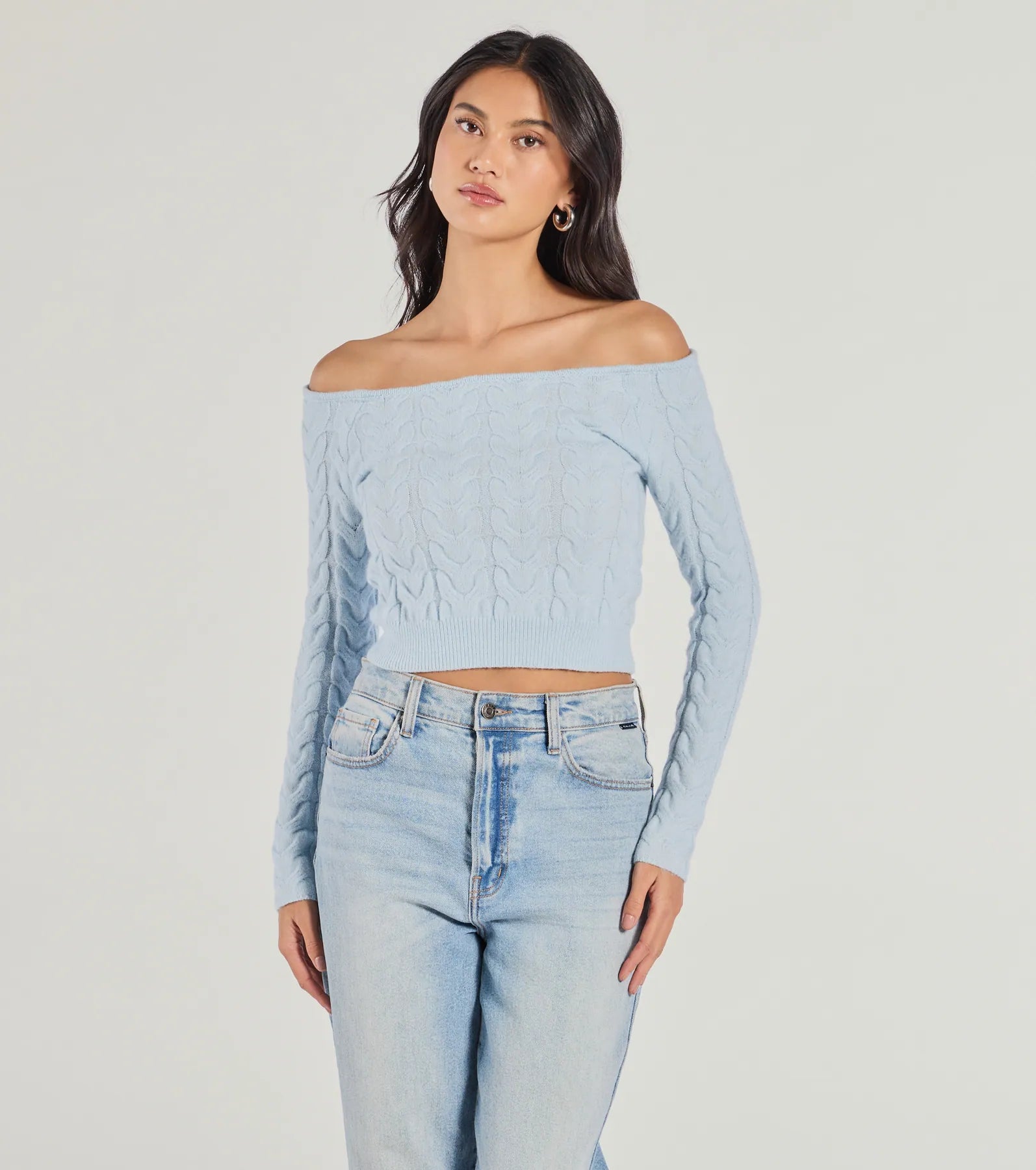 Cozy Cutie Off-The-Shoulder Cable Knit Top