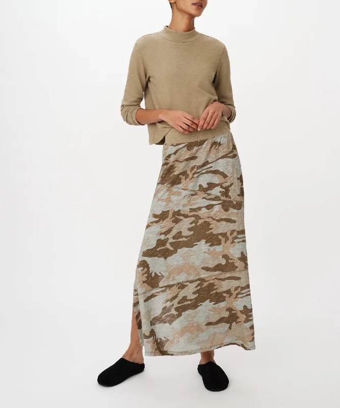 Slub Jersey Camo Seamed Skirt - Faded Army-Multi