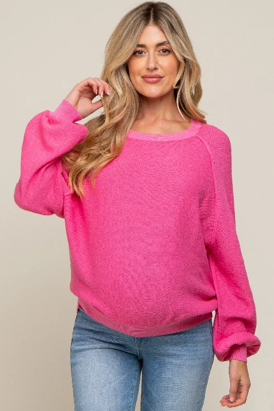 Fuchsia Knit Long Sleeve Maternity Top