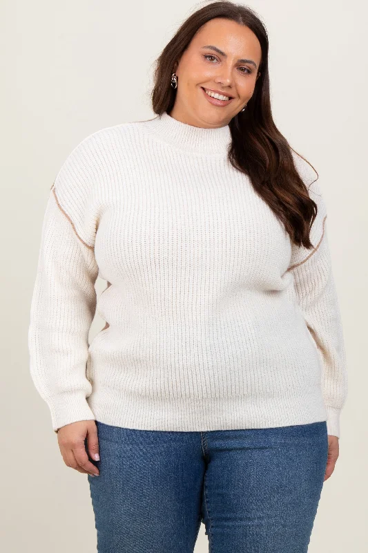 Ivory Mock Neck Colorblock Plus Sweater