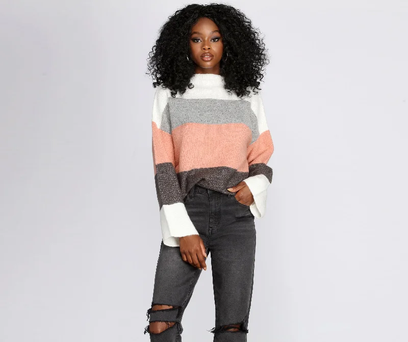 Mock Neck Colorblock Sweater