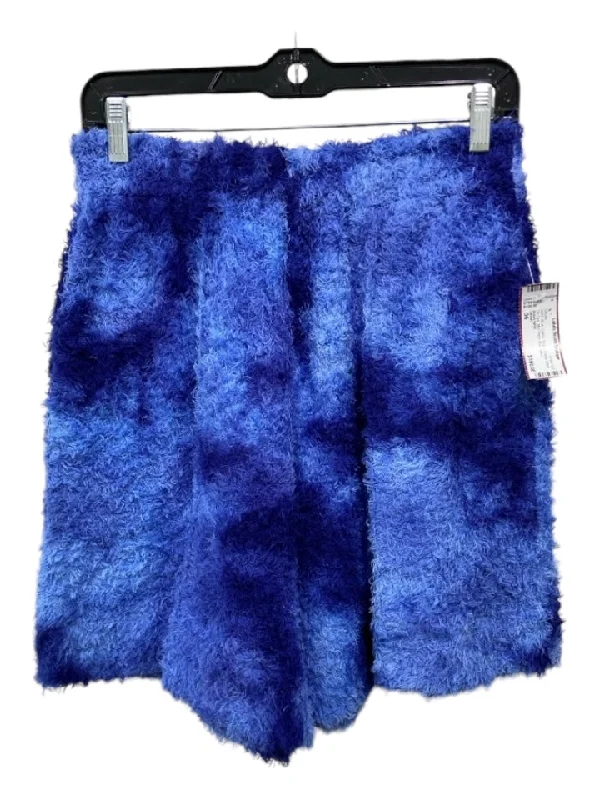 Odeeh Size 36 Blue Cotton Fuzzy Elastic Waist Tie Dye Mid Thigh Shorts