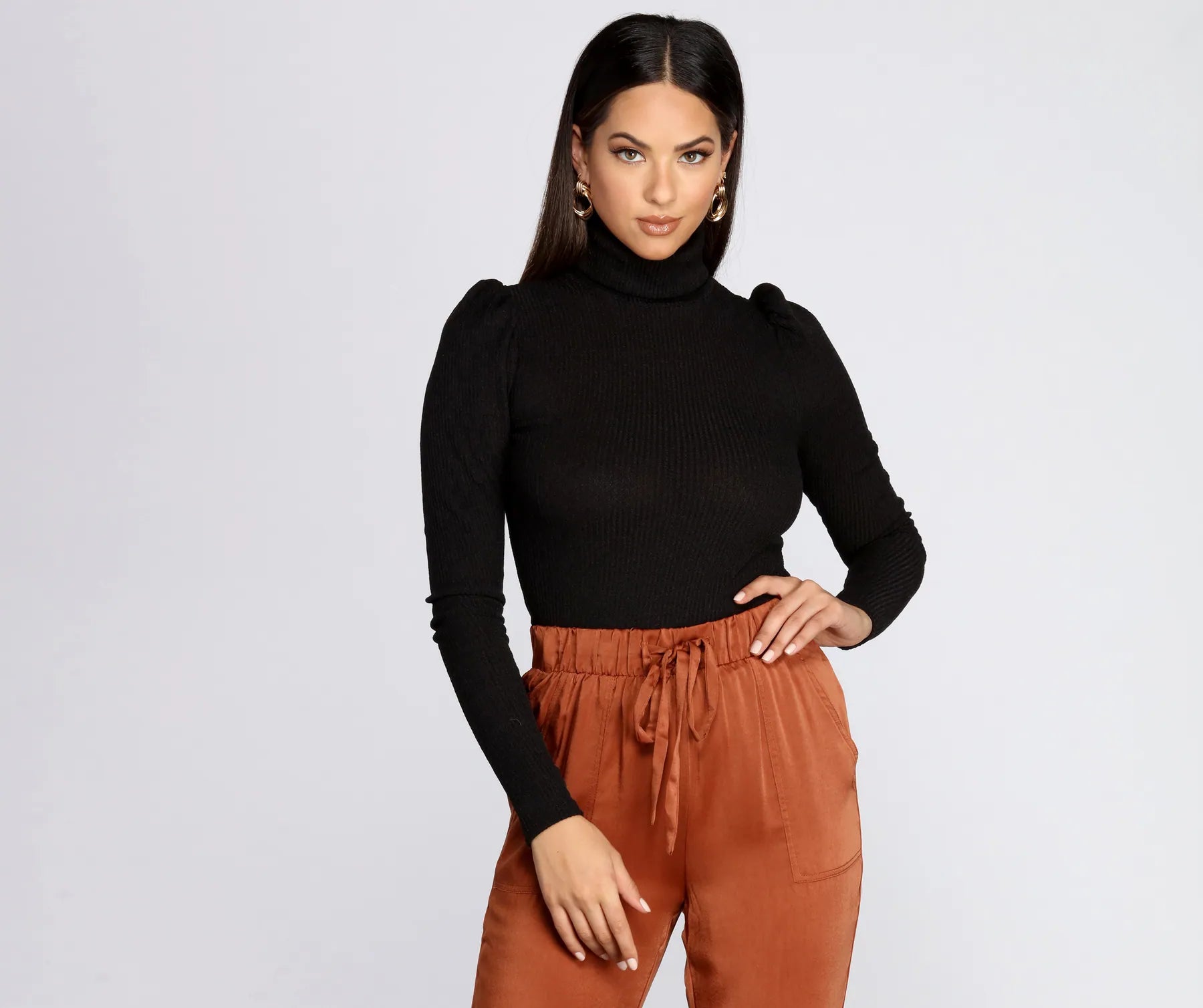 Puff Sleeve Turtleneck Top