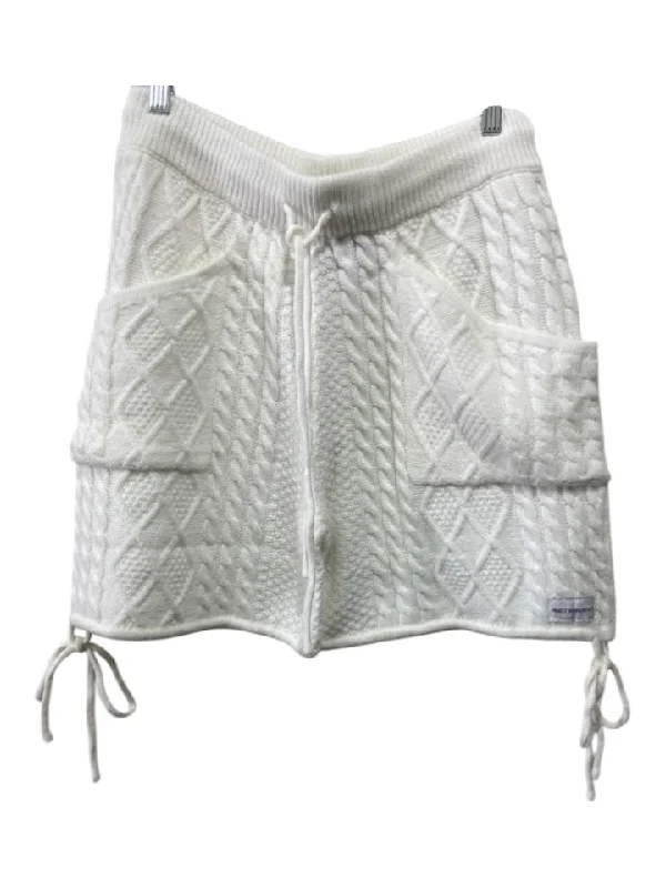 Retro Vert Size Large White Cable Knit Drawstring Elastic Waist Side tie Shorts