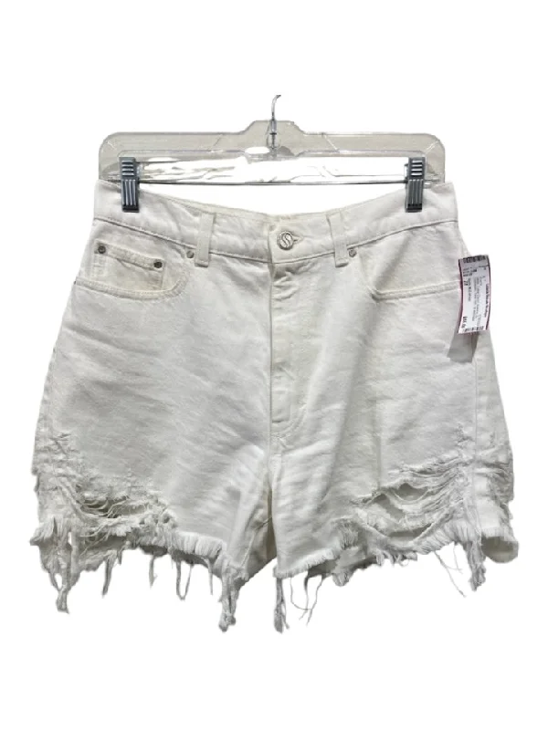 Stella McCartney Size 28 White Cotton Denim Button & Zip Distressed Shorts