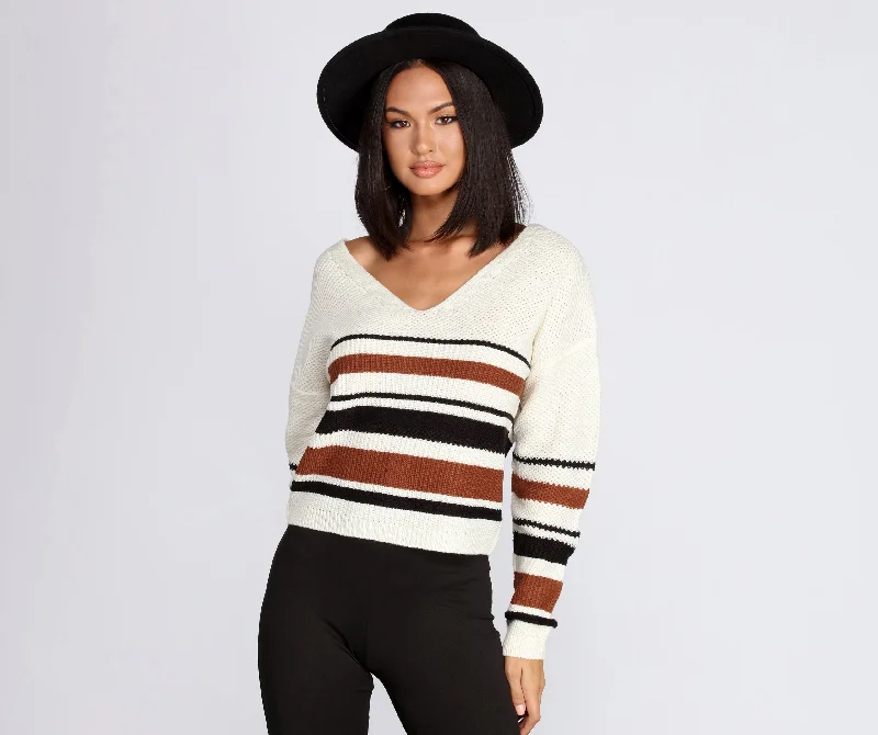 Striped Lattice Back Pullover