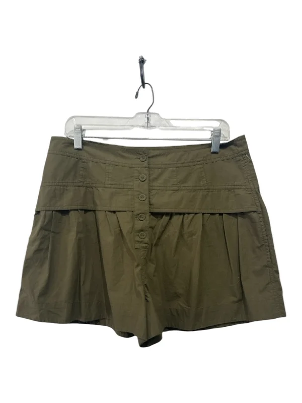 Ulla Johnson Size 10 Olive Green Cotton High Rise Tiered Button Fly Shorts