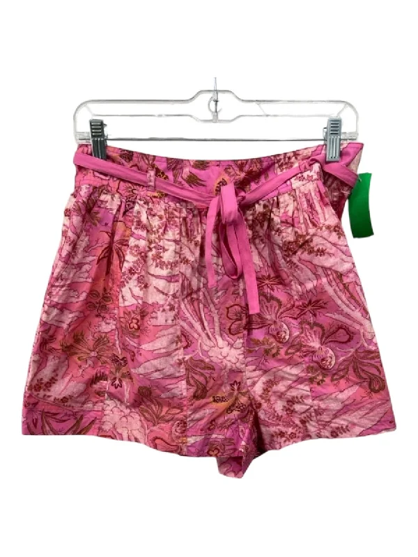 Ulla Johnson Size 6 Pink Print Cotton Floral Tie Waist Pleated Side Zip Shorts