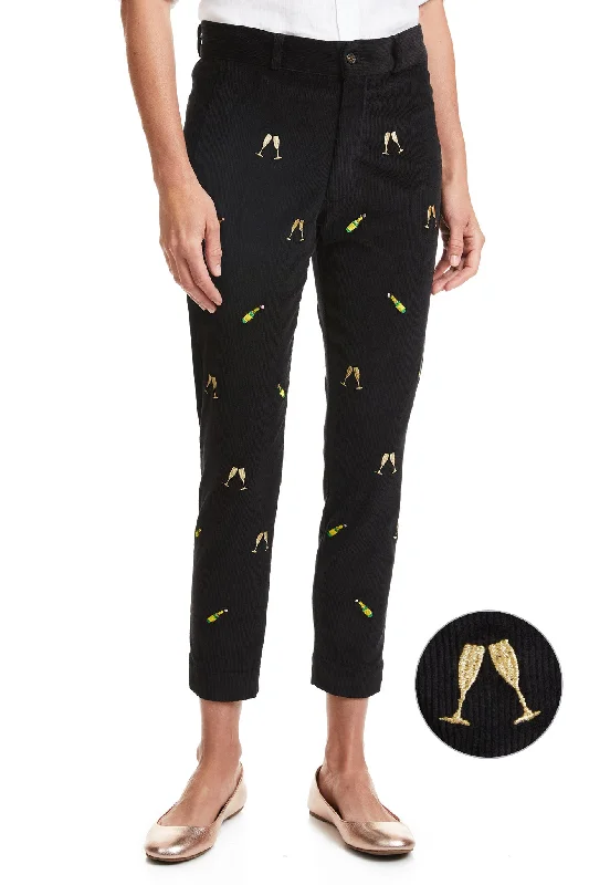 Beachcomber Corduroy Ankle Capri Black with Champagne Toast