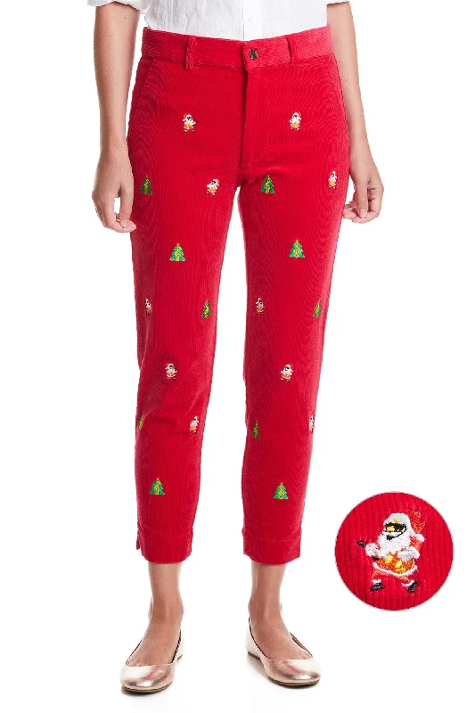 Beachcomber Corduroy Ankle Capri Crimson with Rockin Around the Christmas Tree