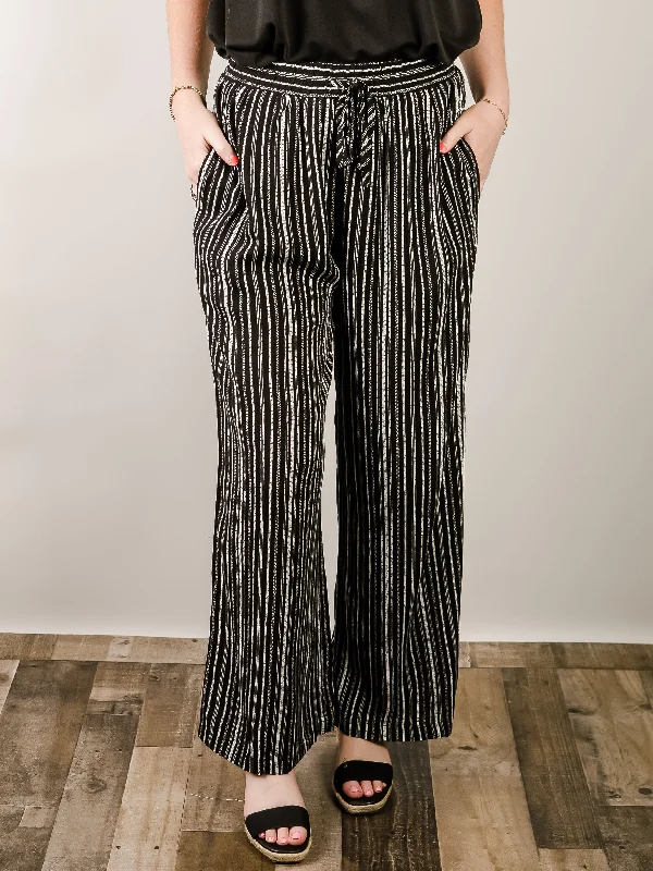 Black and Ivory Wide Leg Print Pants