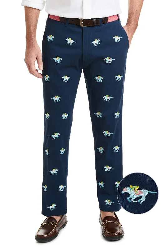 Harbor Pant Stretch Twill Nantucket Navy with Pastel Racing Horses