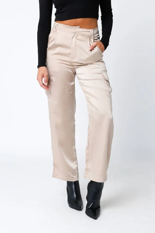 Satin Cargo Pant In Beige