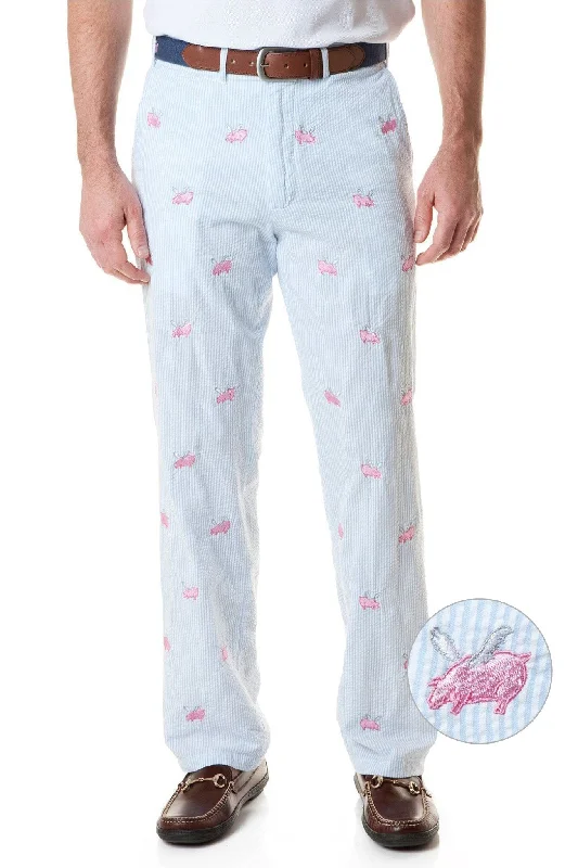 Harbor Pant Blue Seersucker with Flying Pig