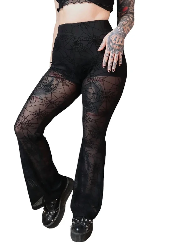 Spider Web Mesh Flare Pants In Black